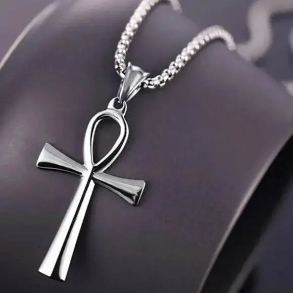 Ankh Egyptian Necklace African American Black Silver Birthday Valentine's Gift